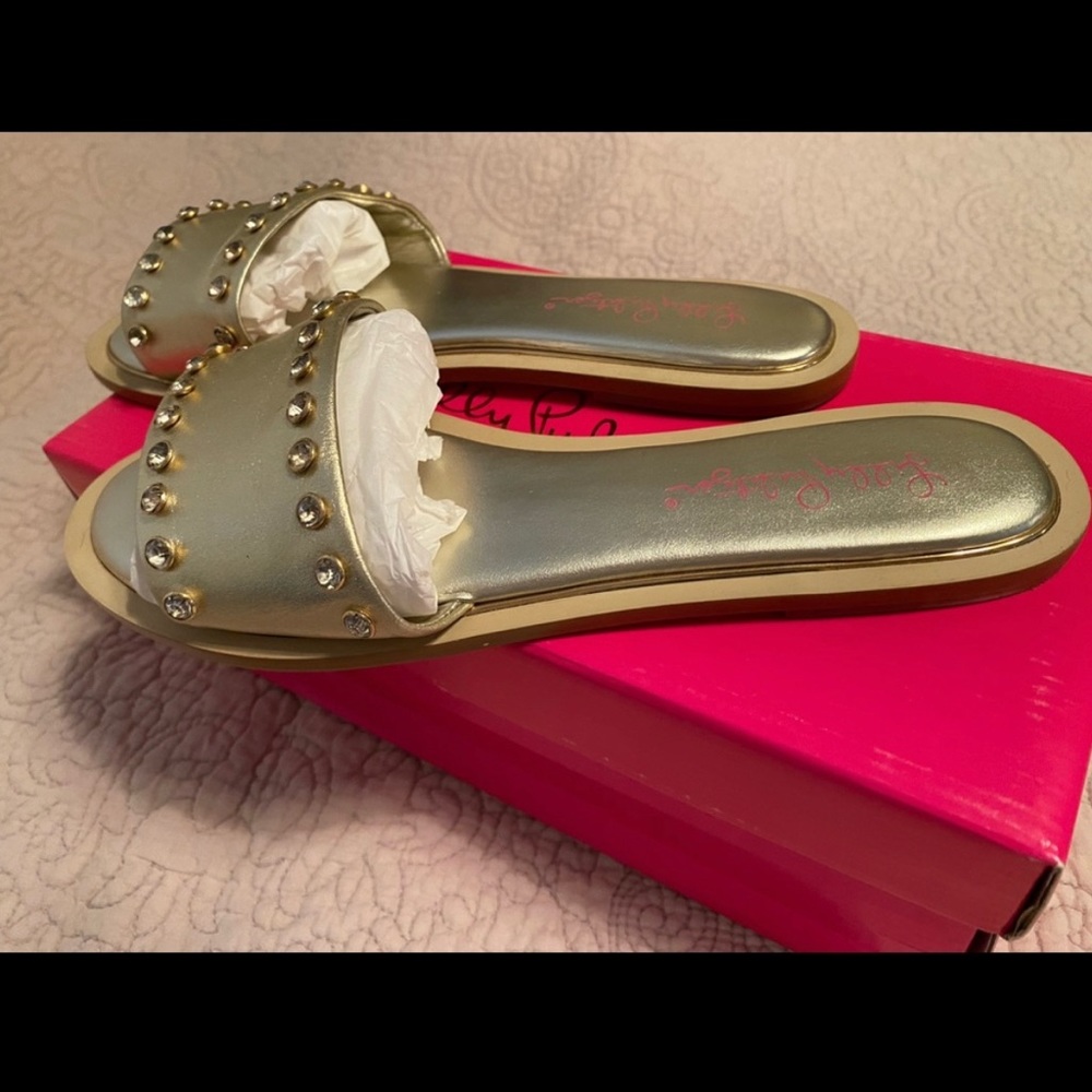 Worn 3 times - excellent condition gold Lily slide sandals